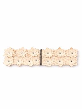 Charming Charlie Cream Floral Stretch Belt | Boho Elastic Waist Belt